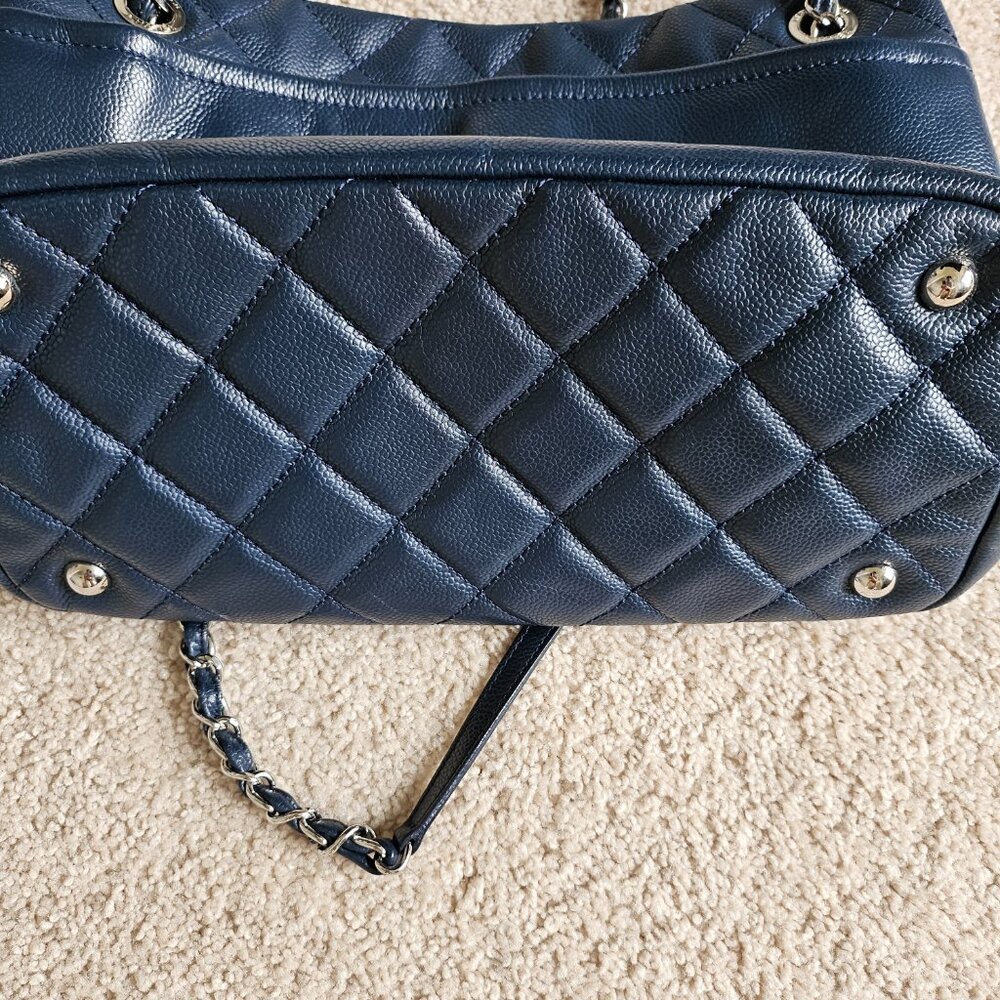 EUC Chanel Blue Lambskin with Quilting & Silver chains Tote Bag - Picture 14 of 17